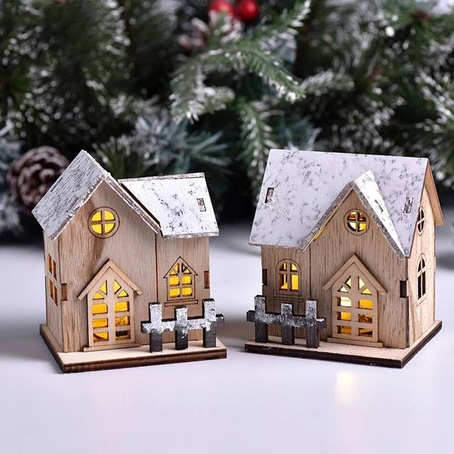 Kerst LED-licht Houten huis Lichtgevende cabine Vrolijke kerstversiering