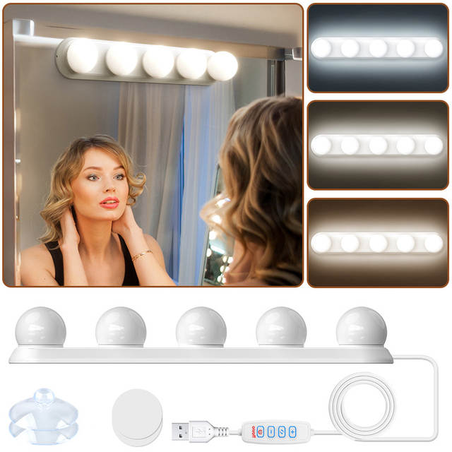 Make-upspiegel LED-lampjes, kaptafellampjes, USB-aansluiting, instelbare