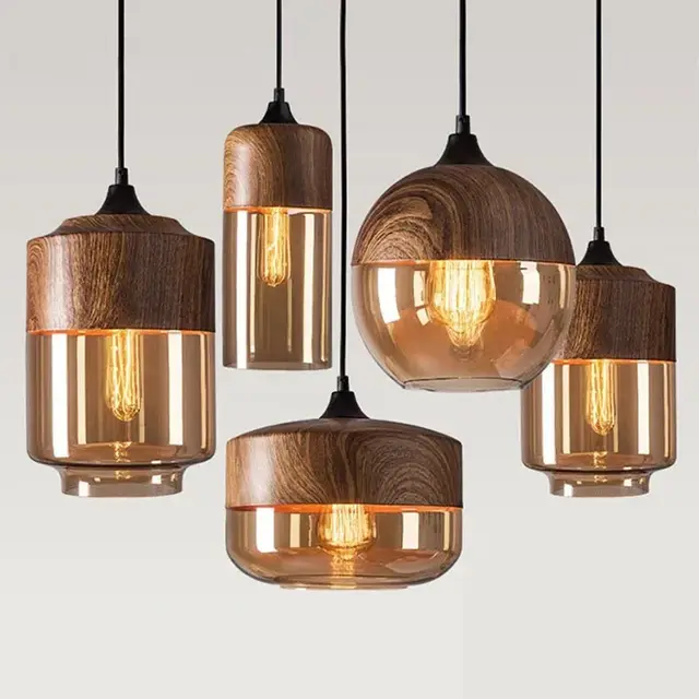 Nordic Led Glas Hanglampen Armaturen Moderne Creatieve Houten Kunst