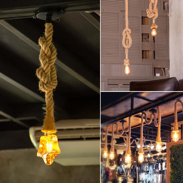 Vintage Henneptouw Retro Plafond Hanglamp E27 Basis Loft Industriële