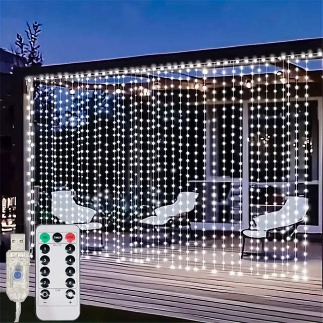 3/6M USB LED-gordijn 8 modi afstandsbediening verlichting vakantie