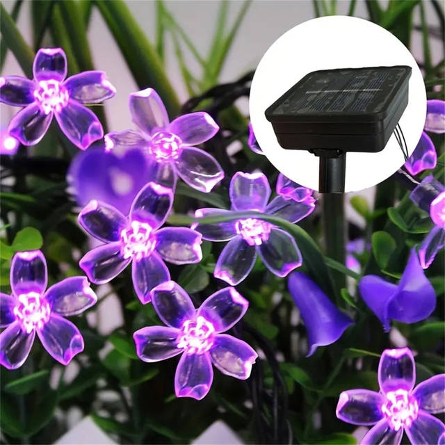 5/6.5/7/12M Paarse Solar Flower Lichtslingers Fairy LED Verlichting