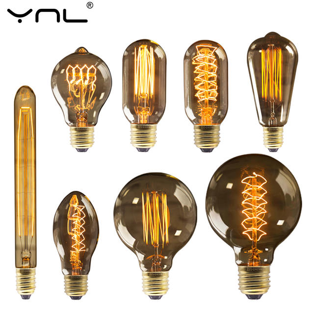 Retro Edison Lamp E27 220V 40W ST64 G80 G95 G125 Ampul Vintage Edison