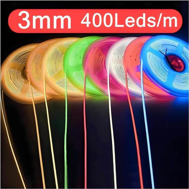 3mm Ultra Dunne 12V Kleurrijke COB LED Strip Dimbaar 3000K 4000K 6000K