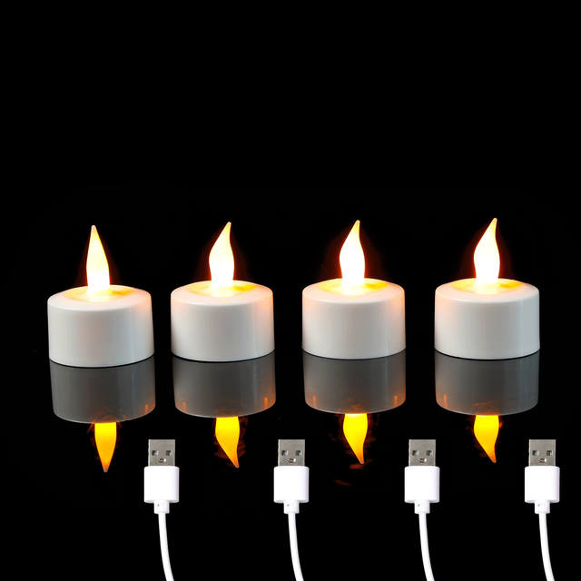 1/2/3/4 stuks geel licht LED-kaarsen met USB-oplading, vlamloze
