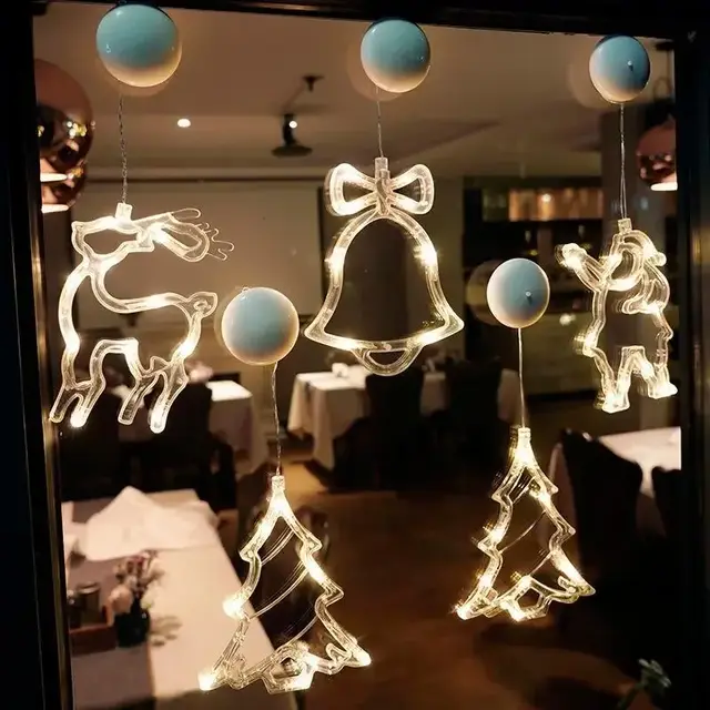 Kerst LED-licht Sneeuwvlok Kerstman Hangende raamornamenten op