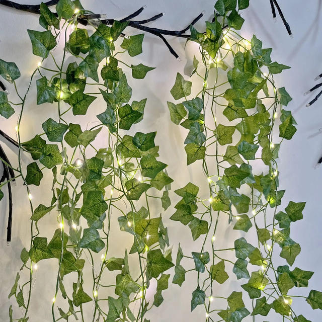 200cM20LED Groen Blad Nep Planten Lichtslinger Batterij Aangedreven