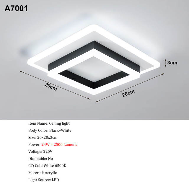 Vierkante acryl plafondlamp Moderne LED-plafondlamp, witte 6500K