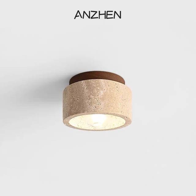 Led Plafondlamp Opbouw Downlight Japanse Stijl Steen Hout Licht Ronde