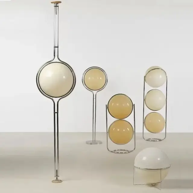 Garrault Delord Vloerlamp Chroom Metaal Wit Acryl Bal Vloer Licht