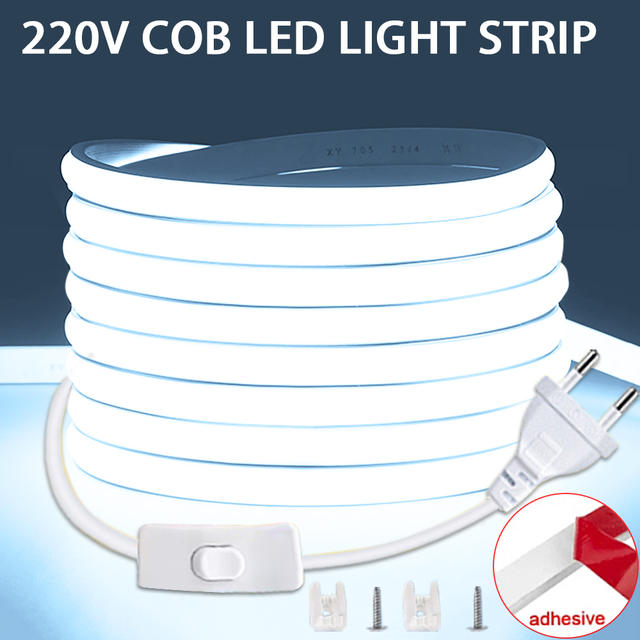 COB LED Strip 220 V Schakelaar AAN/UIT met EU Plug 220 V LED Strip