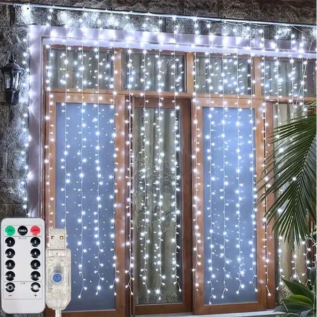 Kerst USB Gordijn String Fairy Lights 8 Modus 6/3M LED Garland Remote