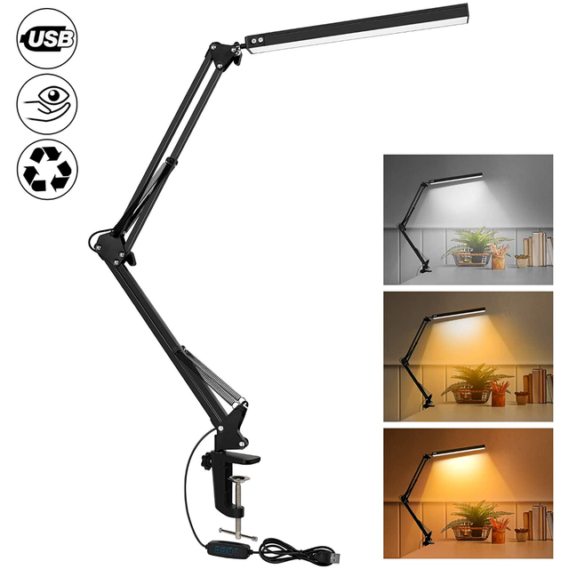 10W LED-bureaulamp met klem, verstelbare zwenkarm, dimbaar, 3