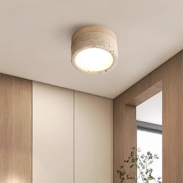 Japanse Wabi Sabi Geel Travertijn LED Plafondlamp Grotsteen Plafondlamp