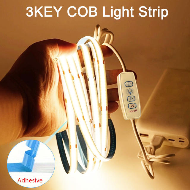 5V USB COB Led Strip Verlichting met 3key Dimmer Flexibele Diode Tape