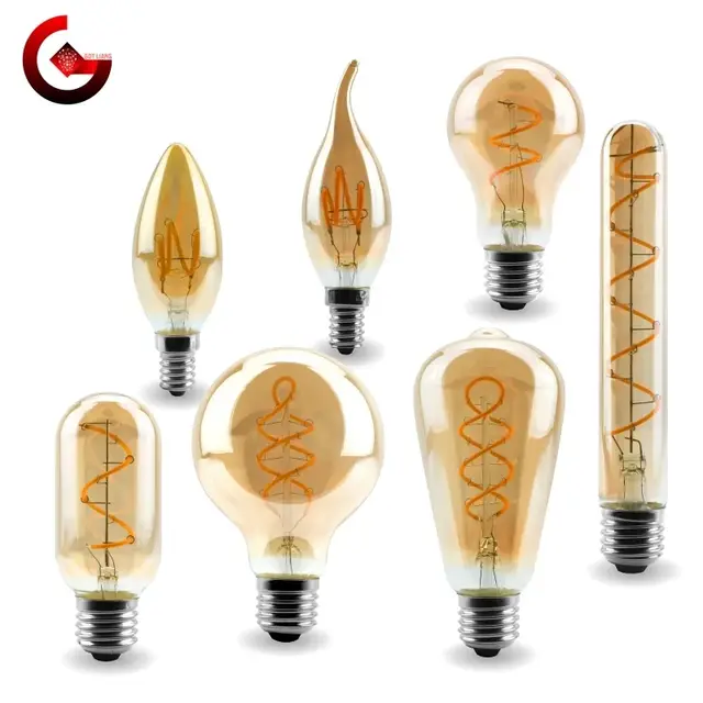 E14 E27 Retro LED Spiraal Gloeilamp 4W Warm Geel 220V C35 A60 T45 ST64