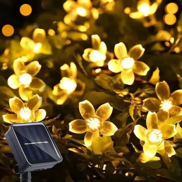 1pc 5/7/12/22M Solar String Sakura Lights 20/50/100/200LEDS Outdoor