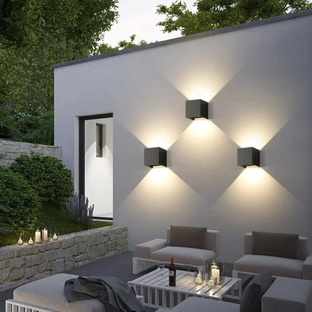 Outdoor Waterdichte Wandlamp Moderne Vierkante Aluminium Zwart Wit Muur