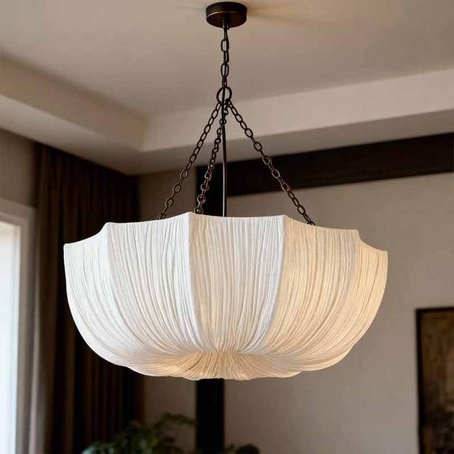 Retro ijzeren ketting plafondlamp Japanse stoffen kroonluchter woonkamer