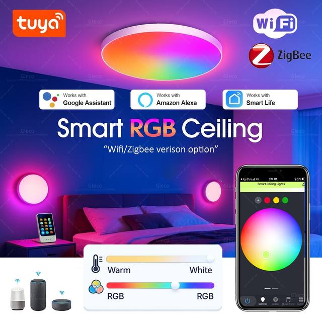 Tuya Wifi/Zigbee Plafondlamp RGBCW Led Plafondlamp Woonkamer