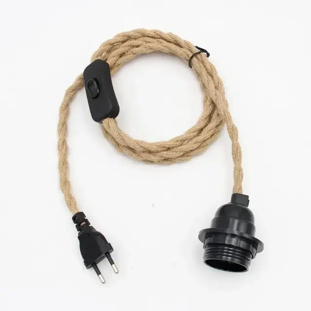 Industriële retro hanglampen met hennepkoord, gedraaide kabel, E27