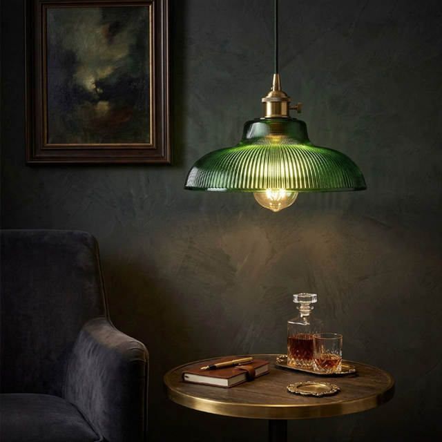Vintage glazen hanglamp groene hanglamp woonkamer armatuur hal