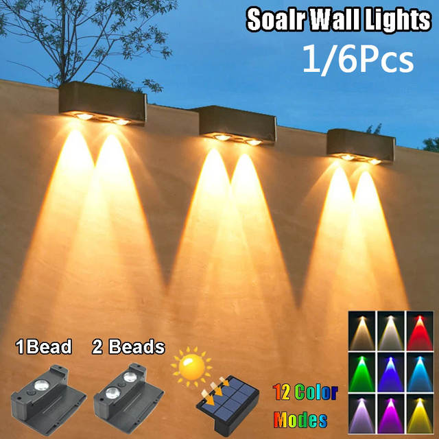1/6 stuks zonne-wandlamp, IP65 waterdicht, LED buitenlamp, decoratieve