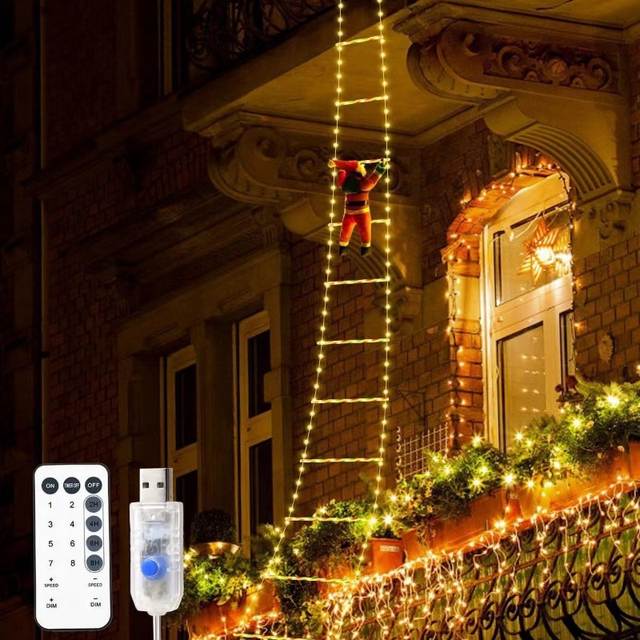1 stks Kerstdecoratie Kerstman Klimladder LED Licht USB Plug 8