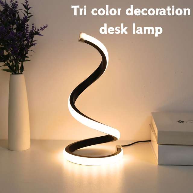 LED-spiraalbureaulamp, modern, driekleurig dimbaar, USB-aangedreven, met