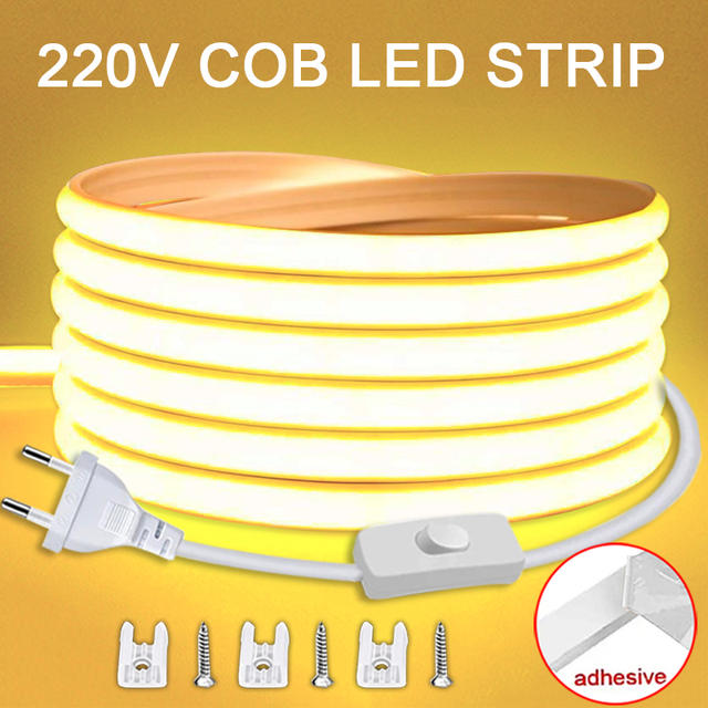 220V Led Strip met AAN/UIT Schakelaar Waterdichte COB LED Strip 220V