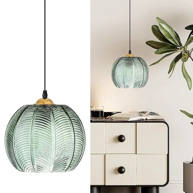 Noordse glazen hanglamp gestreept E27 voor woonkamer slaapkamer bar