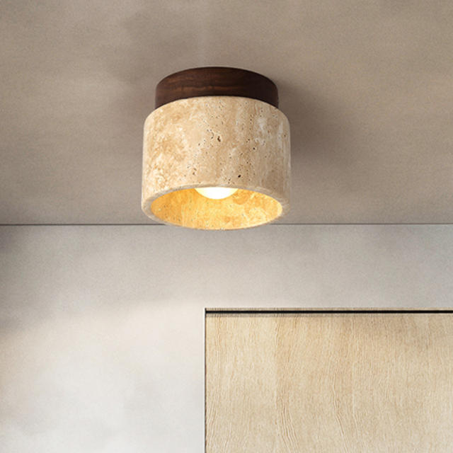Led Plafondlamp Opbouw Downlight Japanse Stijl Steen Hout Licht Ronde