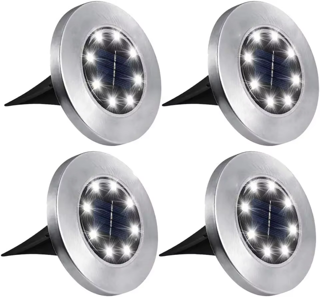 4 stuks 8LED zonne-energie schijflicht buiten tuin zonne-ondergronds