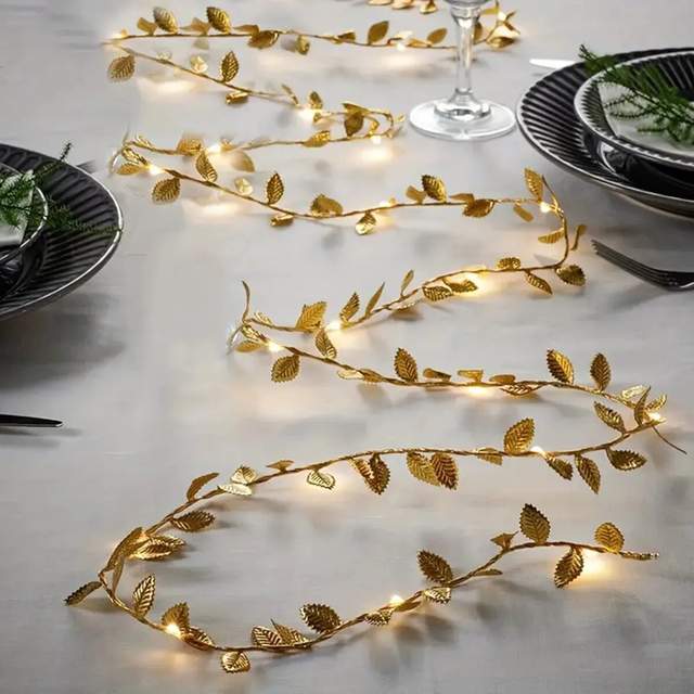 1Pc 2M 20led Gouden Kleine Bladeren Fairy Licht Batterij Powerd Led