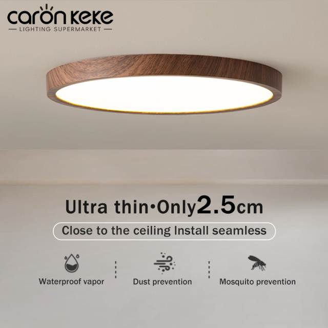 Moderne LED-plafondlamp Circulaire ultradunne houtnerf Walnoot