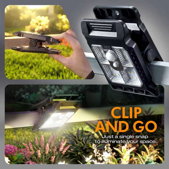 Zonne-aangedreven bewegingsmelder clip-on lamp, buiten, waterdicht