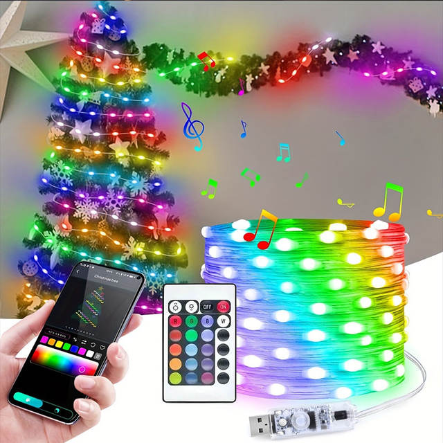 USB 5V Smart RGB-IC Fairy Light String Kerstverlichting Decoraties Lamp