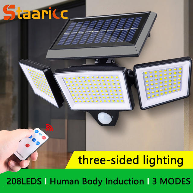 208 LED Solar Split Wandlamp 3 standen Waterdichte Bewegingsmelder