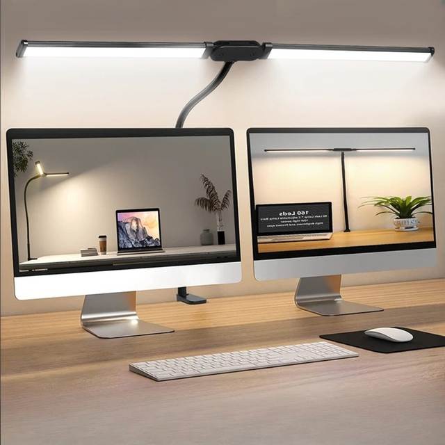 Dubbele kop bureaulamp Clip-on LED 3-modi Helderheid Verstelbare