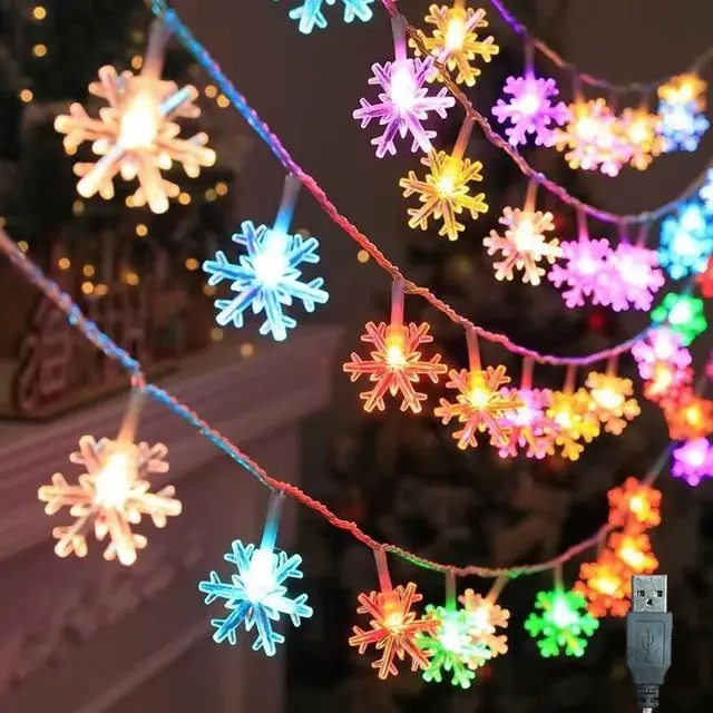 Sneeuwvlok Lichten String LED Festoen Licht USB Plug Kerstboom Licht
